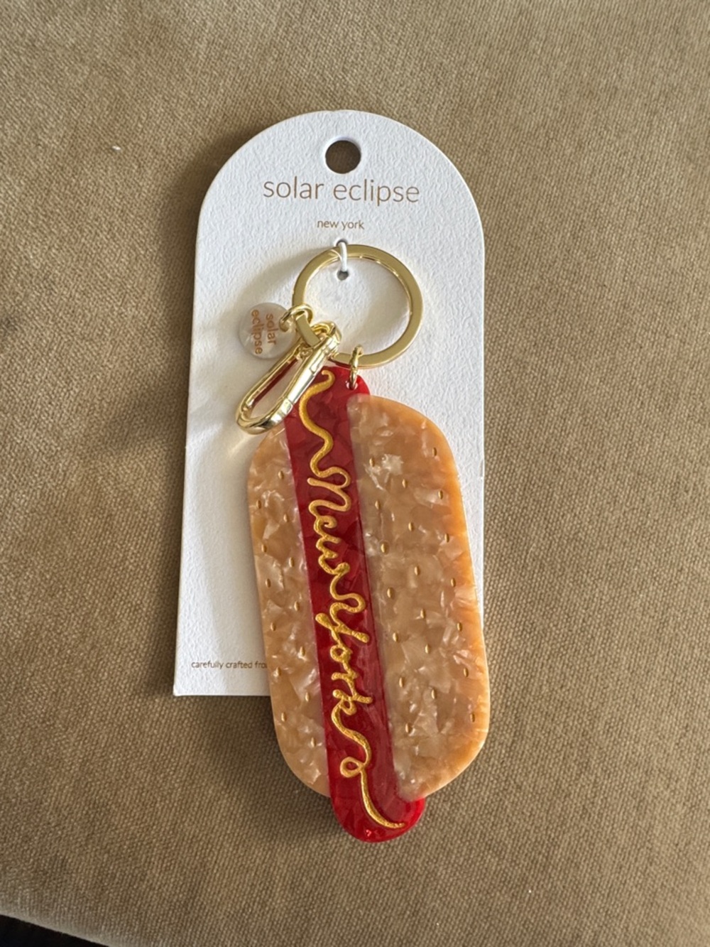 Solar Eclipse New York Resin Hot Dog Keychain - Red & Beige